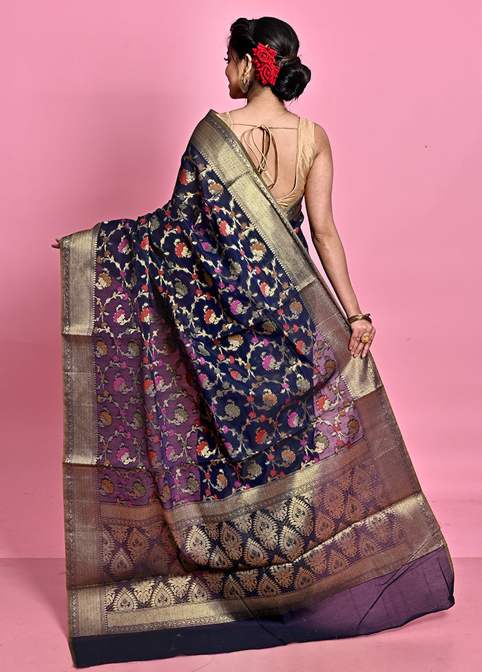 Blue Cotton Saree With Blouse Piece - Indian Silk House Agencies