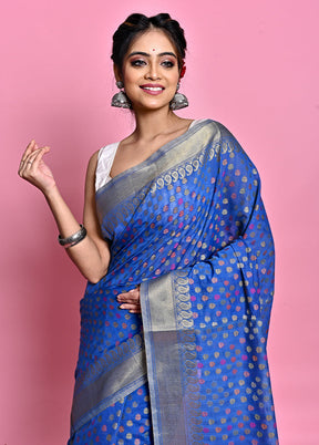 Blue Cotton Saree With Blouse Piece - Indian Silk House Agencies