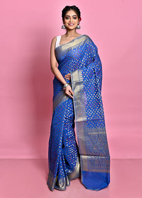 Blue Cotton Saree With Blouse Piece - Indian Silk House Agencies