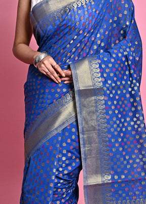 Blue Cotton Saree With Blouse Piece - Indian Silk House Agencies