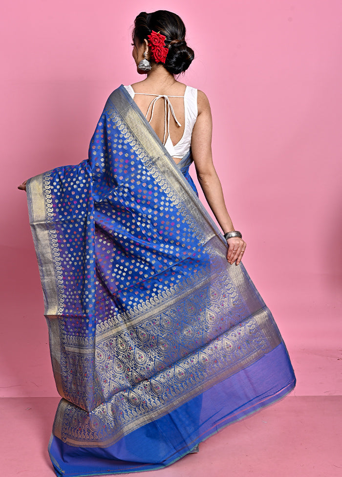 Blue Cotton Saree With Blouse Piece - Indian Silk House Agencies