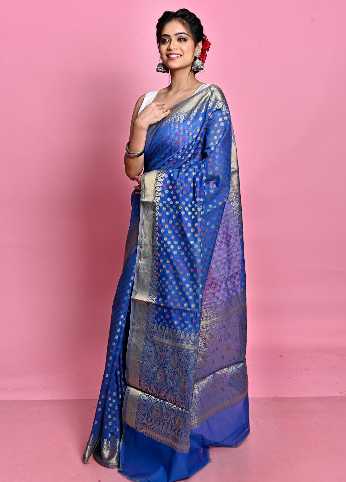 Blue Cotton Saree With Blouse Piece - Indian Silk House Agencies