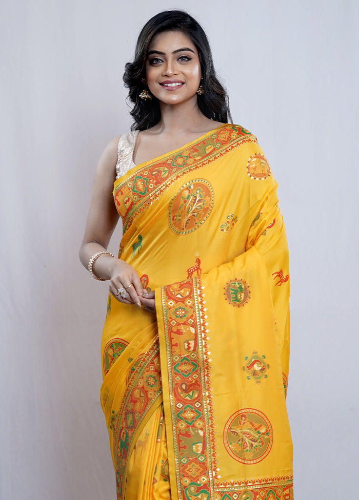 Yellow Dupion Silk Saree With Blouse Piece - Indian Silk House Agencies