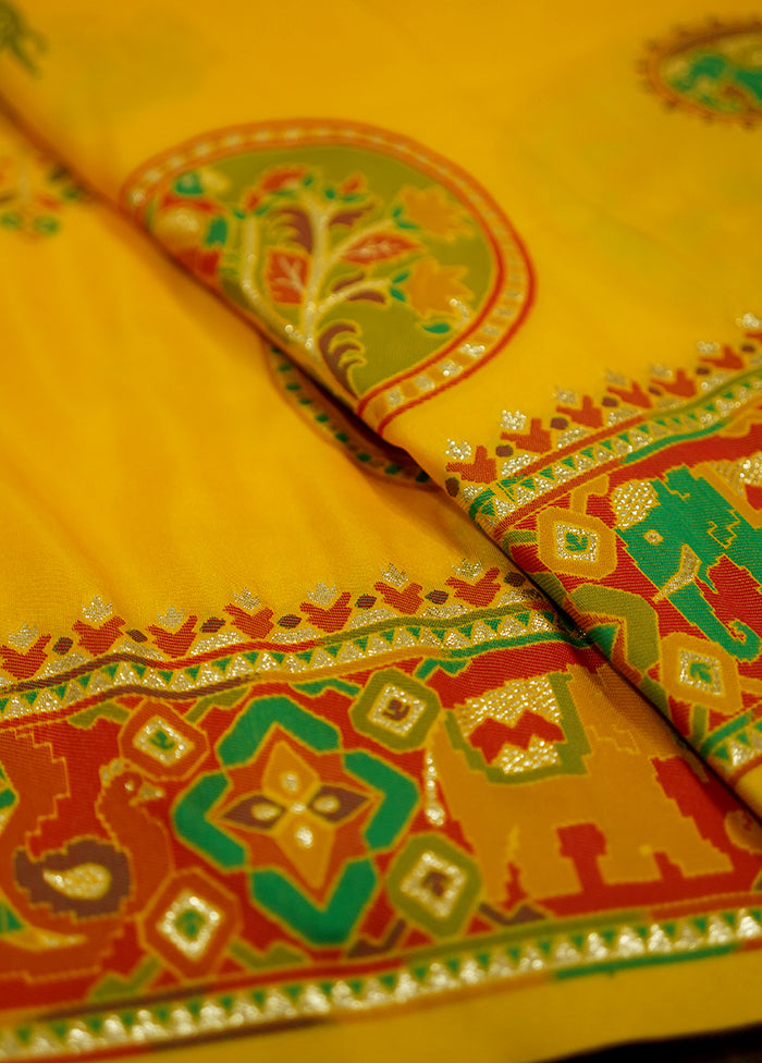 Yellow Dupion Silk Saree With Blouse Piece - Indian Silk House Agencies