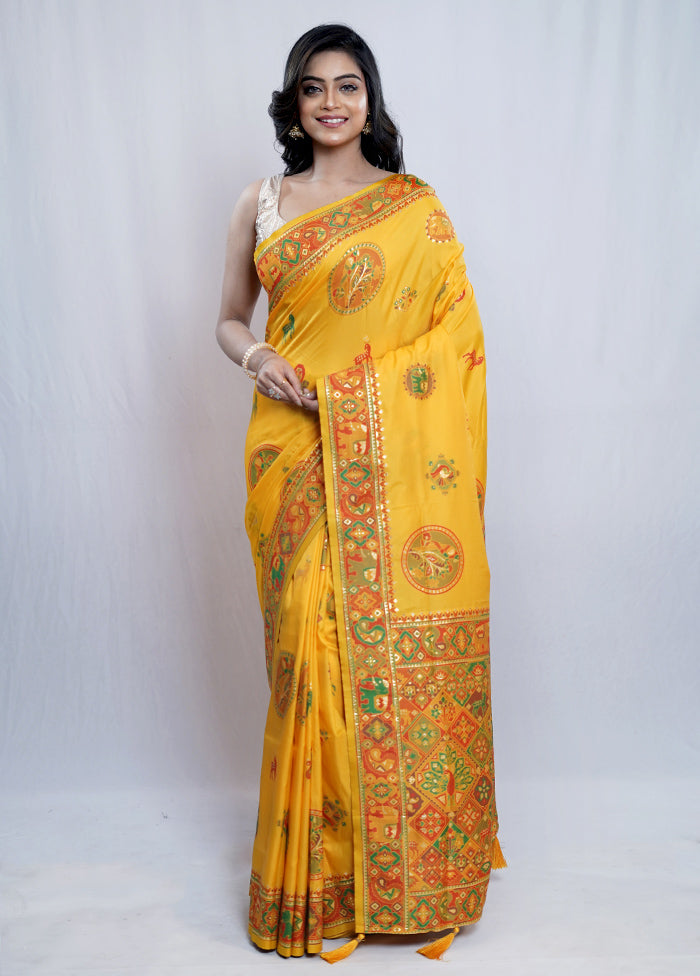 Yellow Dupion Silk Saree With Blouse Piece - Indian Silk House Agencies