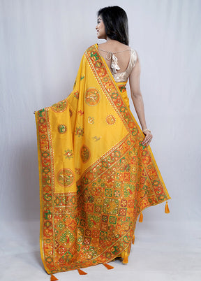 Yellow Dupion Silk Saree With Blouse Piece - Indian Silk House Agencies