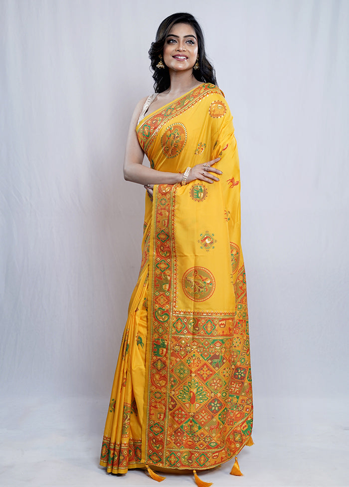 Yellow Dupion Silk Saree With Blouse Piece - Indian Silk House Agencies