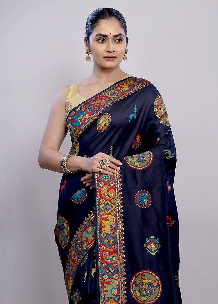 Blue Dupion Silk Saree With Blouse Piece - Indian Silk House Agencies