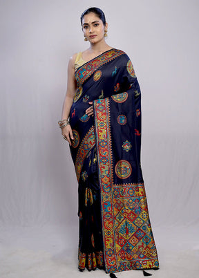 Blue Dupion Silk Saree With Blouse Piece - Indian Silk House Agencies