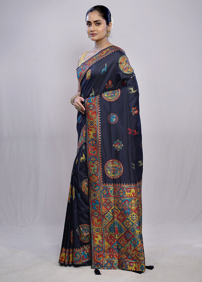 Blue Dupion Silk Saree With Blouse Piece - Indian Silk House Agencies