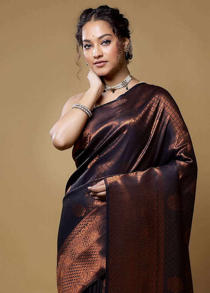 Black Dupion Silk Saree With Blouse Piece