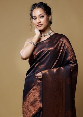 Black Dupion Silk Saree With Blouse Piece