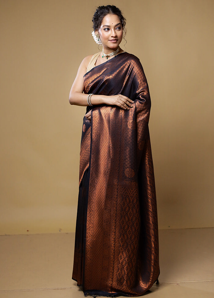 Black Dupion Silk Saree With Blouse Piece