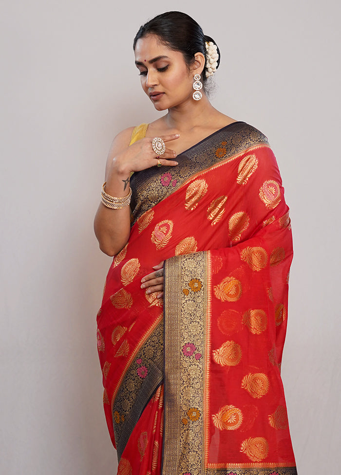 Red Organza Saree With Blouse Piece - Indian Silk House Agencies