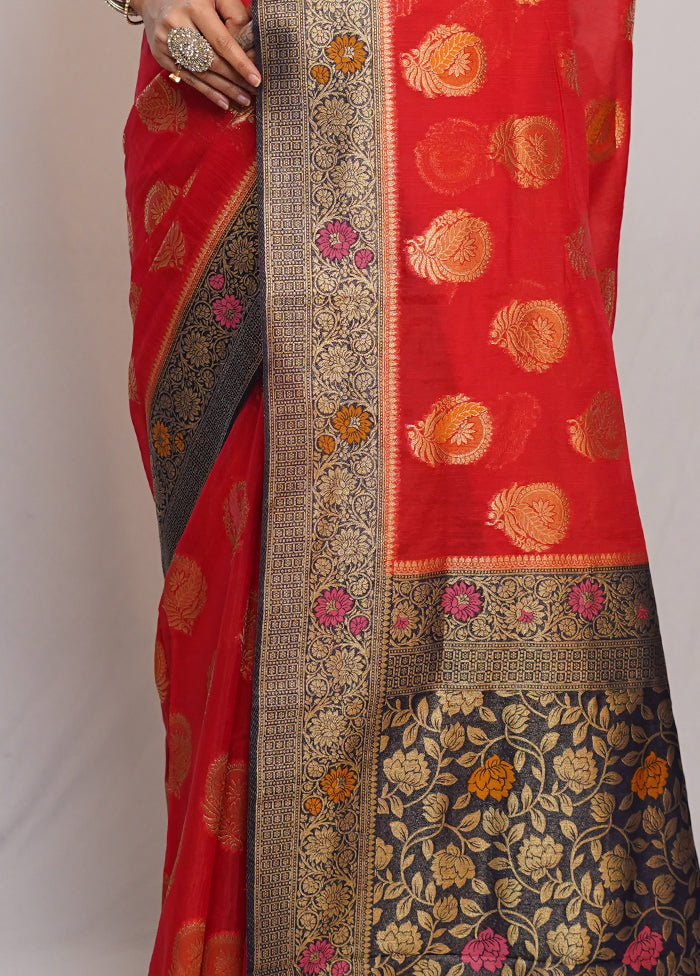 Red Organza Saree With Blouse Piece - Indian Silk House Agencies