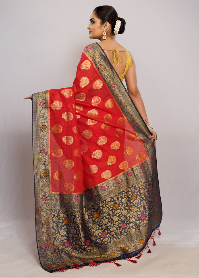 Red Organza Saree With Blouse Piece - Indian Silk House Agencies