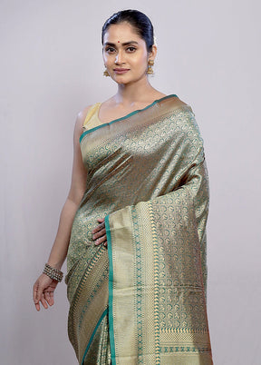 Green Dupion Silk Saree With Blouse Piece - Indian Silk House Agencies