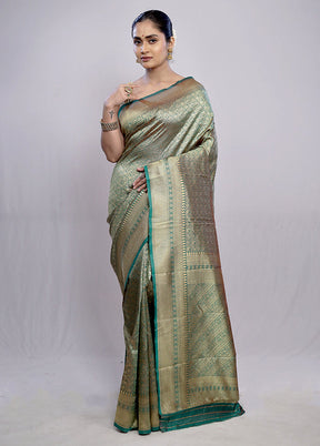 Green Dupion Silk Saree With Blouse Piece - Indian Silk House Agencies