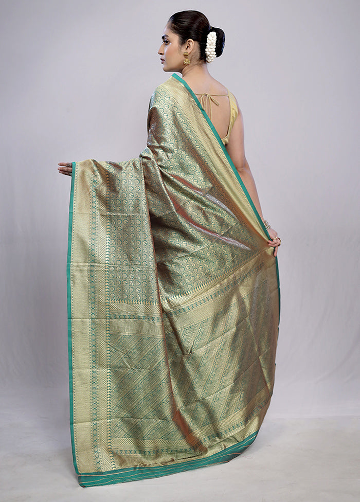 Green Dupion Silk Saree With Blouse Piece - Indian Silk House Agencies