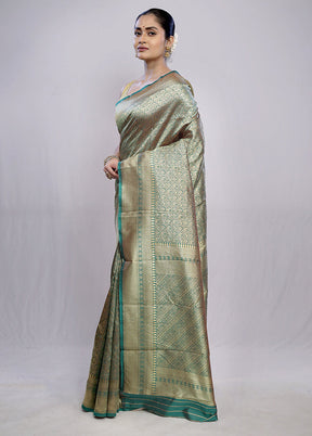 Green Dupion Silk Saree With Blouse Piece - Indian Silk House Agencies