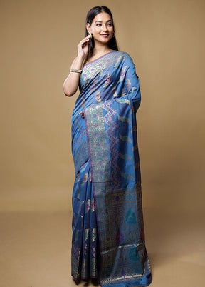 Blue Kora Silk Saree With Blouse Piece