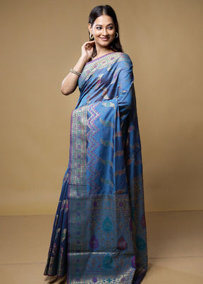 Blue Kora Silk Saree With Blouse Piece