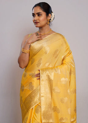 Yellow Kora Silk Saree With Blouse Piece - Indian Silk House Agencies