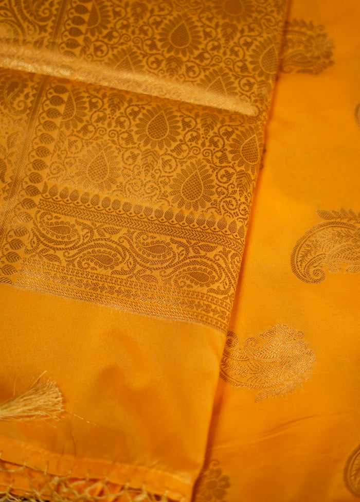 Yellow Kora Silk Saree With Blouse Piece - Indian Silk House Agencies