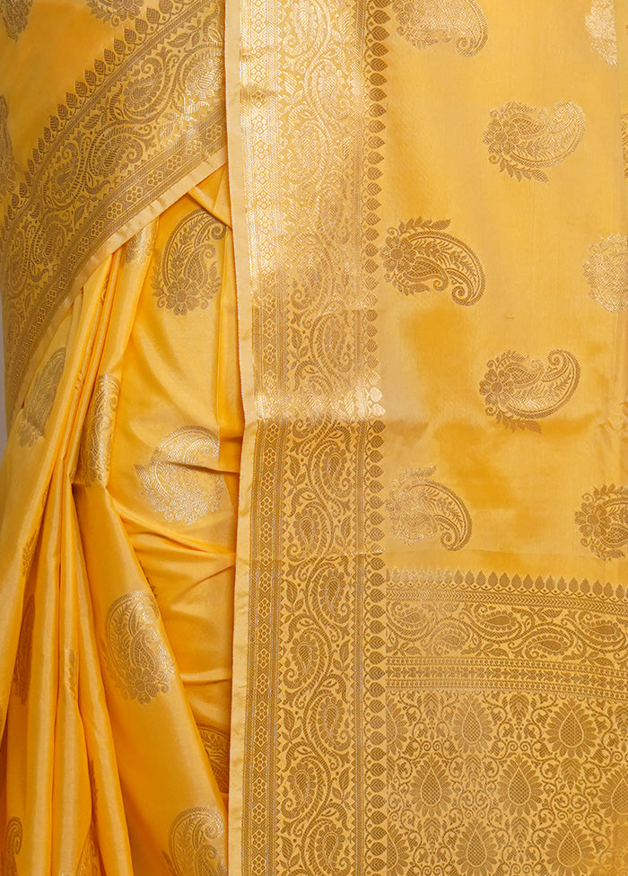 Yellow Kora Silk Saree With Blouse Piece - Indian Silk House Agencies