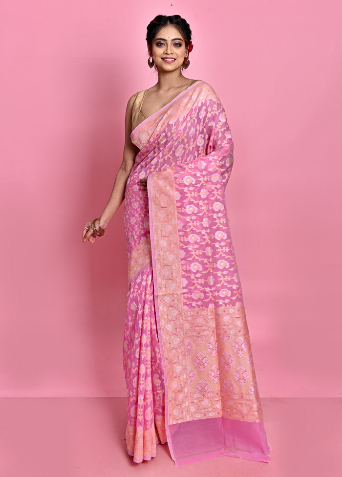 Pink Pure Cotton Saree With Blouse Piece - Indian Silk House Agencies