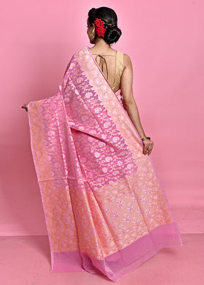 Pink Pure Cotton Saree With Blouse Piece - Indian Silk House Agencies