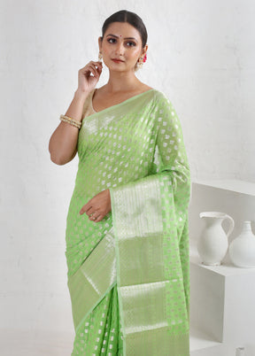 Green Kora Silk Saree With Blouse Piece - Indian Silk House Agencies