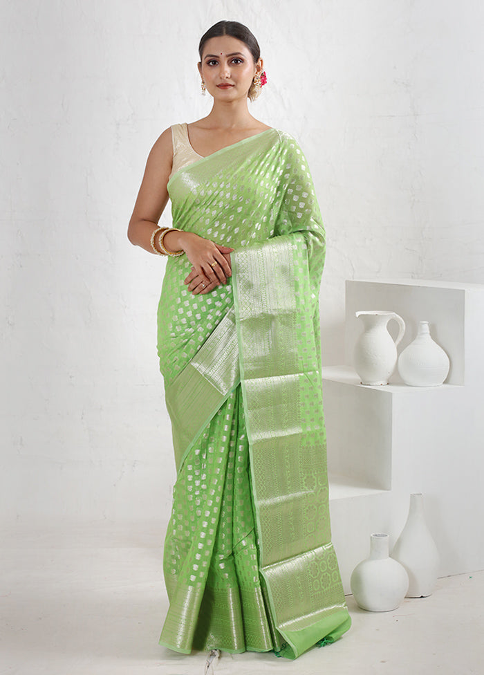 Green Kora Silk Saree With Blouse Piece - Indian Silk House Agencies