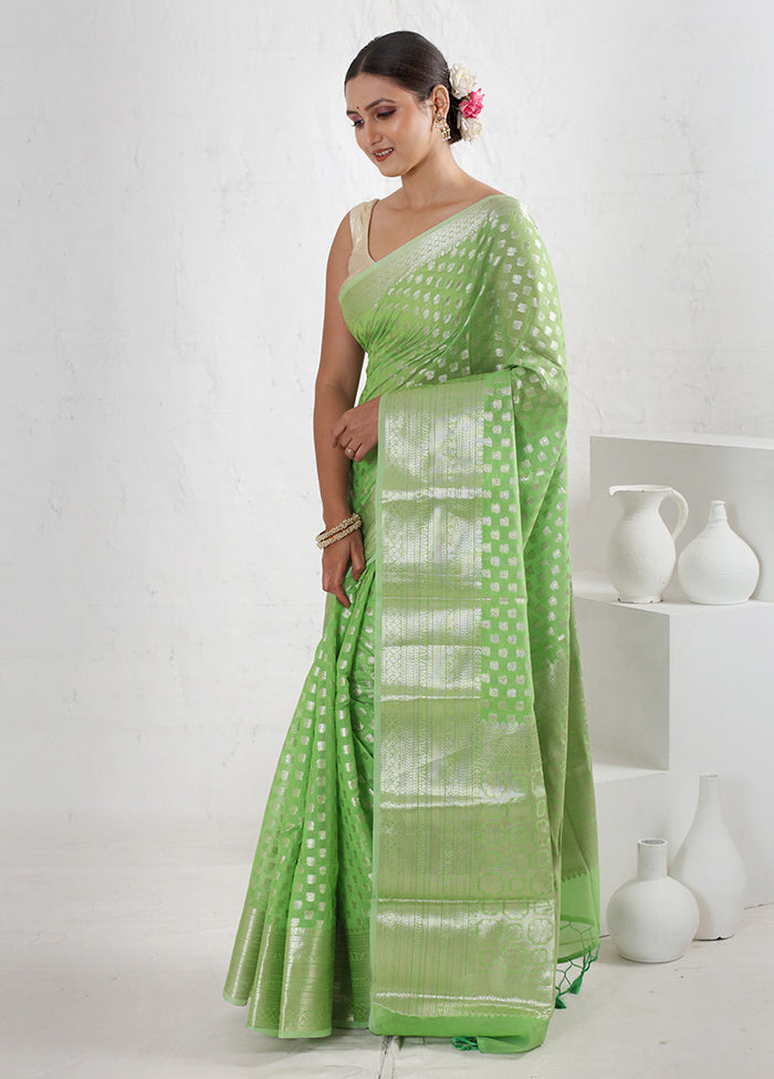 Green Kora Silk Saree With Blouse Piece - Indian Silk House Agencies