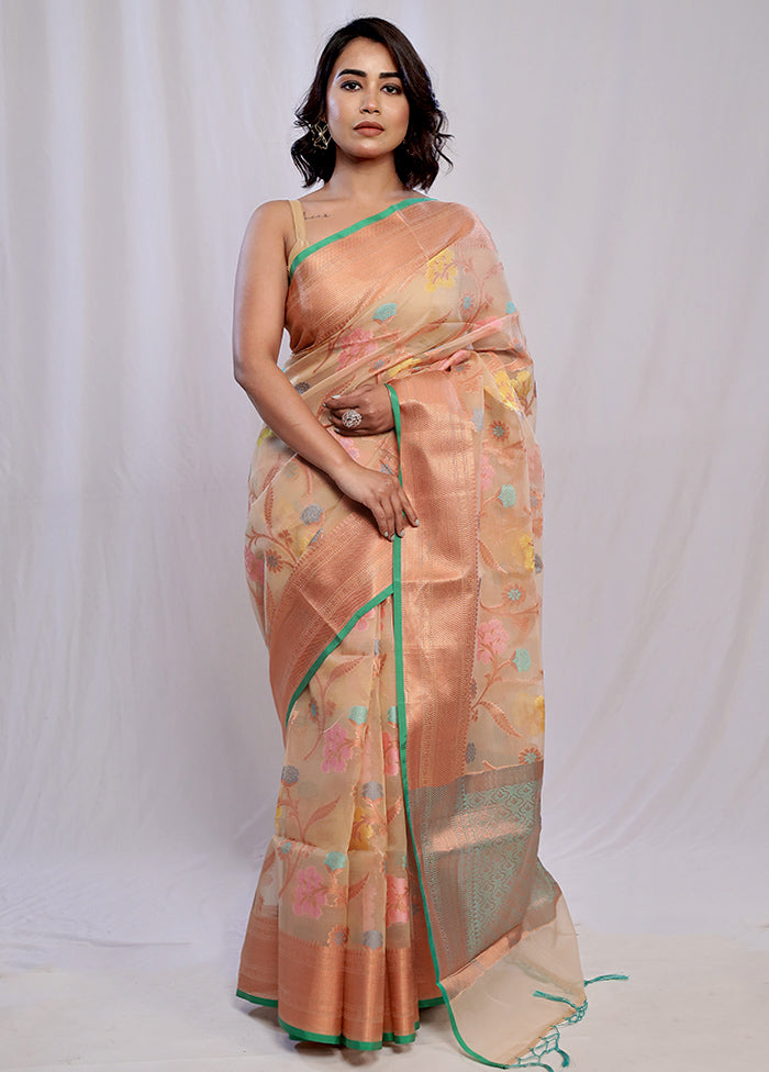 Cream Organza Saree With Blouse Piece - Indian Silk House Agencies