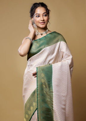 Cream Dupion Silk Saree With Blouse Piece