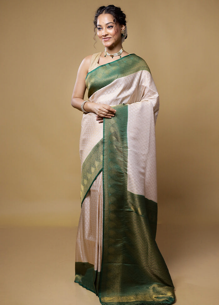 Cream Dupion Silk Saree With Blouse Piece