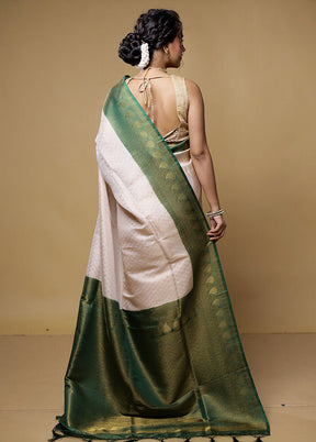 Cream Dupion Silk Saree With Blouse Piece