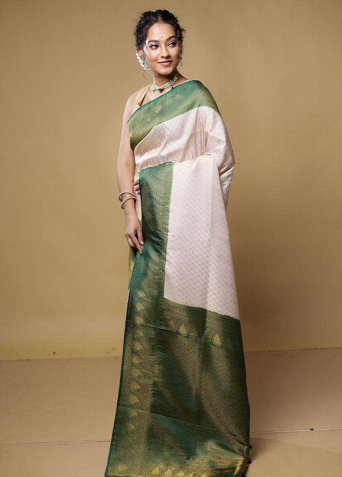 Cream Dupion Silk Saree With Blouse Piece