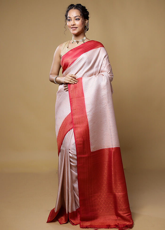 Cream Dupion Silk Saree With Blouse Piece