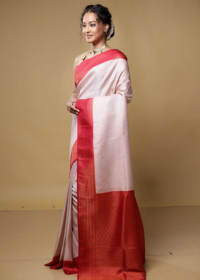 Cream Dupion Silk Saree With Blouse Piece