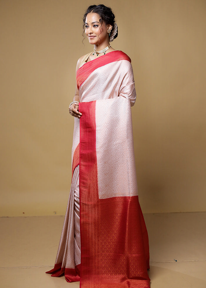 Cream Dupion Silk Saree With Blouse Piece