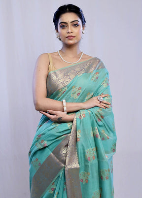 Green Kora Silk Saree With Blouse Piece - Indian Silk House Agencies