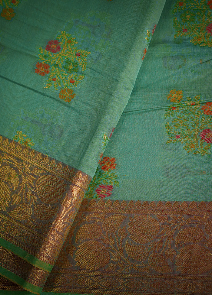 Green Kora Silk Saree With Blouse Piece - Indian Silk House Agencies