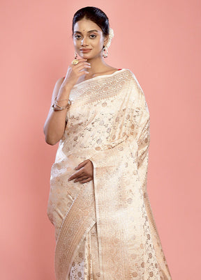 Cream Banarasi Silk Saree With Blouse Piece - Indian Silk House Agencies