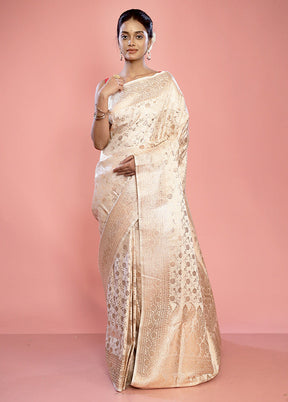 Cream Banarasi Silk Saree With Blouse Piece - Indian Silk House Agencies