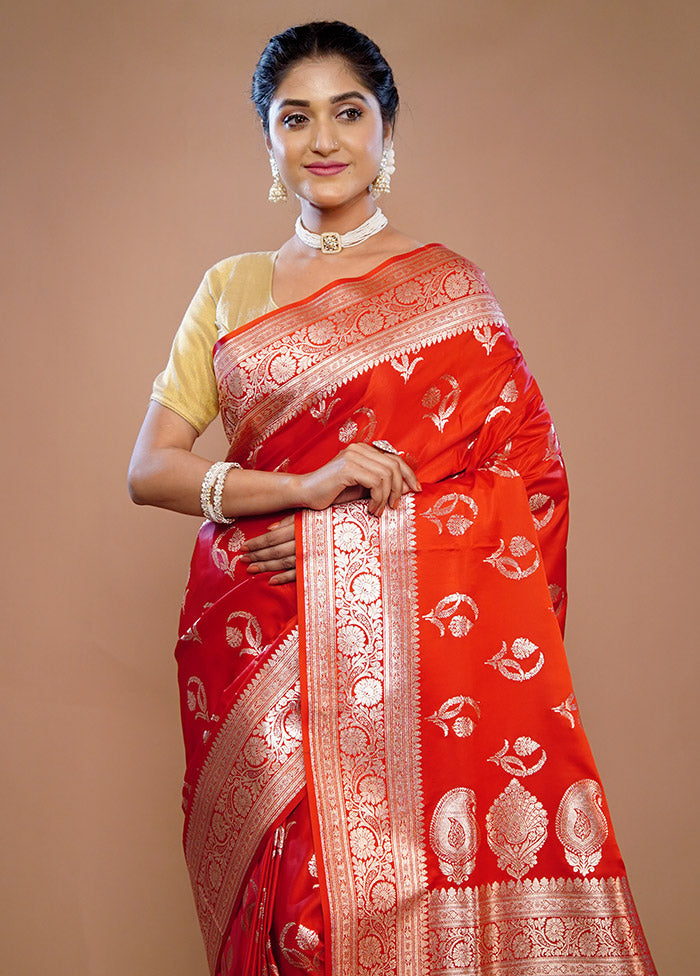 Red Banarasi Silk Saree With Blouse Piece - Indian Silk House Agencies