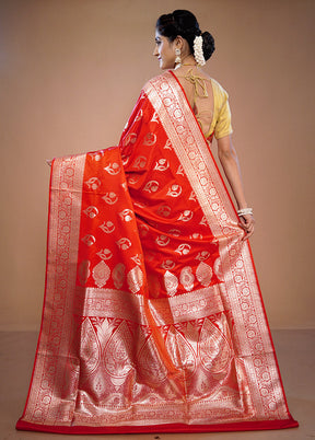 Red Banarasi Silk Saree With Blouse Piece - Indian Silk House Agencies