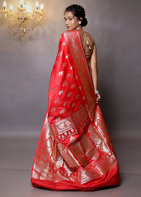 Red Banarasi Silk Saree With Blouse Piece