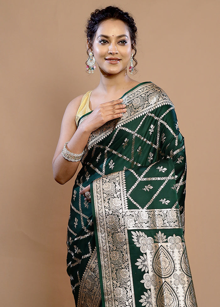 Green Banarasi Silk Saree With Blouse Piece - Indian Silk House Agencies